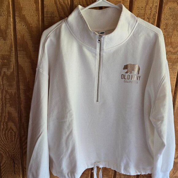 Old Navy Ivory Woman's Size Medium Sweatshirt Dynamic Fleece Gold Logo [B] - Picture 1 of 4
